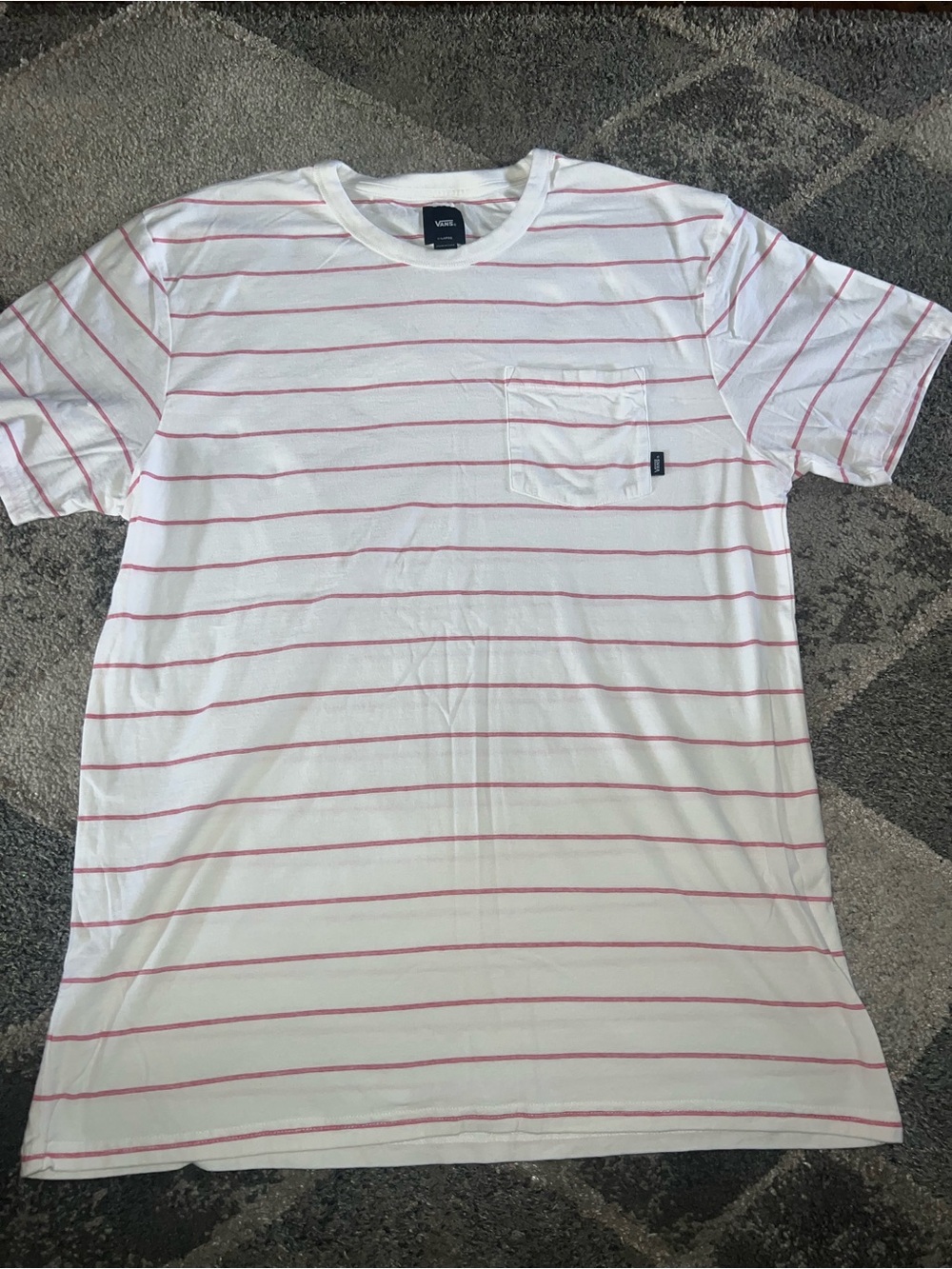 Vans White & Pink Stripe Pocket Tee - Casual Men’s Shirt